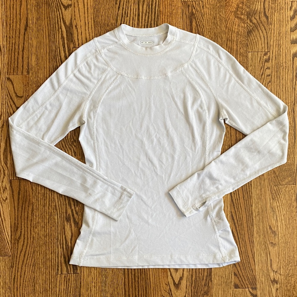 White with tiny grey polka dots Lululemon long sleeve with silverescent, XS/S - Picture 1 of 13